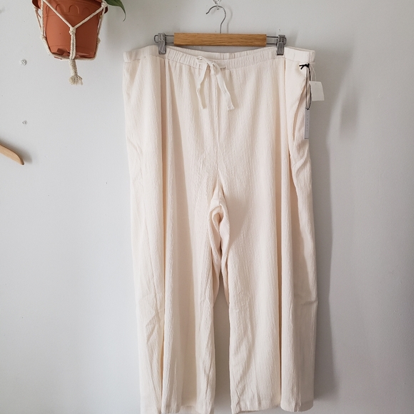 1.State Wide Leg Cropped Pants Soft Ecru Plus 2X Plus Size Pull Up Revolve Lined - Picture 3 of 9